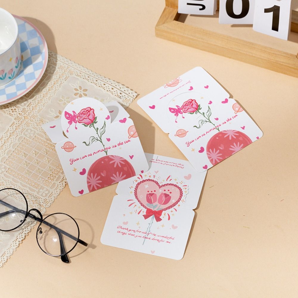 10pcs Romantic DIY Decoration Greeting Card Handwriting Bouquet Series Message Card Blank Thank You Happy Birthday
