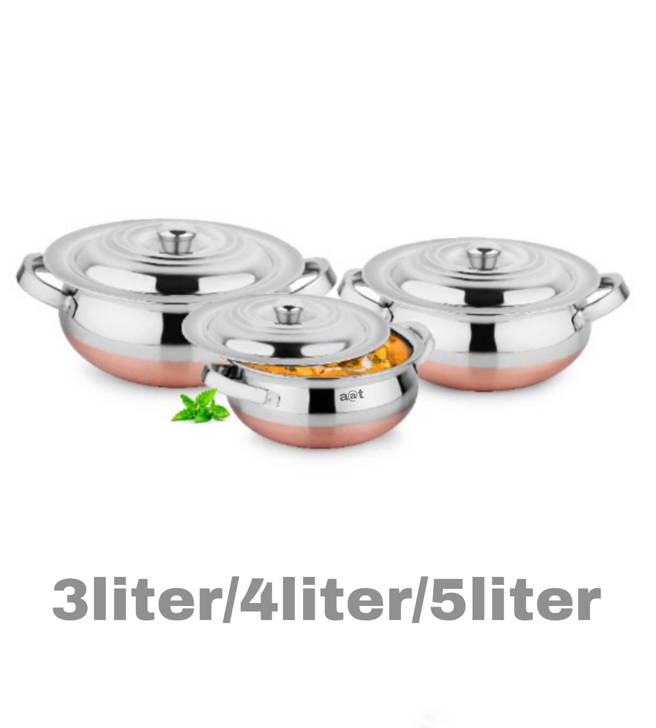 Big Size Copper Bottom Haandi set of 3 (3Liter,4Liter,5Liter)