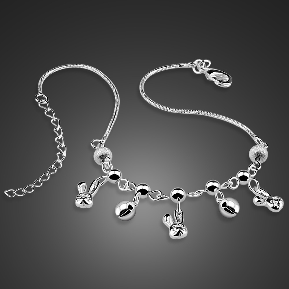 【New arrival】Factory Bell Ankle Women's Silver Plated Cute Rabbit Ankle Ring Japanese and Korean Style New First Jewelry