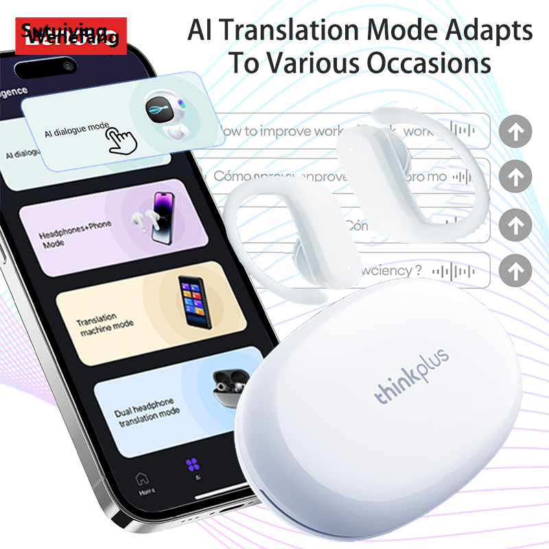 Wenefang Sutuiying Choice Lenovo XT55 AI XT55 Bluetooth V5.4 Earphones Multi-language Portable 2025 New Translating Ear-hook Headphones Smart Touch Outdoor Earbuds