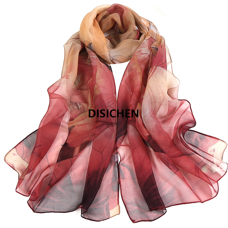 DISICHEN High Quality Female Pretty Scarf Sunscreen Shawl Seaside Beach Flower Design Georgette Thin Silk Scarf Women Scarves Wholesale Portable