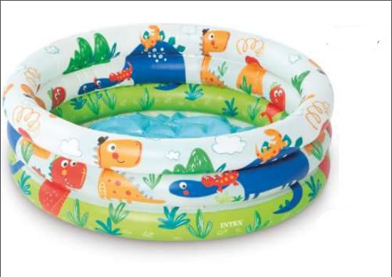 AEXONIZ TOYS 2ft Round Dino Buddies 3-Ring Dinoland Backyard Play Center Kiddie Inflatable Swimming Pool with Slide, Dino Arch Water Sprayer,Age Group 3 to 6 Kids Mate (Water Pool - 57106)