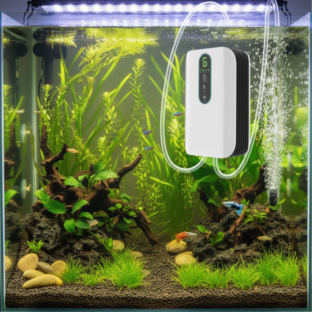 Fish Aerator Single/Double Hole Aquarium Oxygen Pump Rechargeable Dual-Purpose Fish Air Pump Waterproof Ultra Silent Oxygen Compressor Garden
