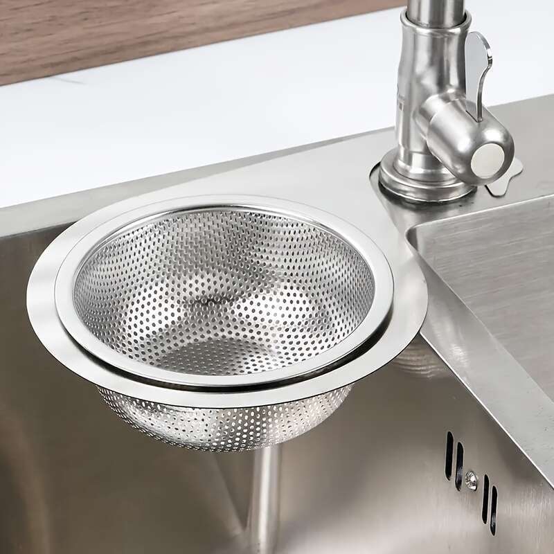 1pc Strainer - Durable 304 Stainless Steel Drain Basket Food Waste and Vegetables, Perforated Design High-Efficiency Rust-Resistant Metal Filter Drainage, Strainers for Kitchen Sink