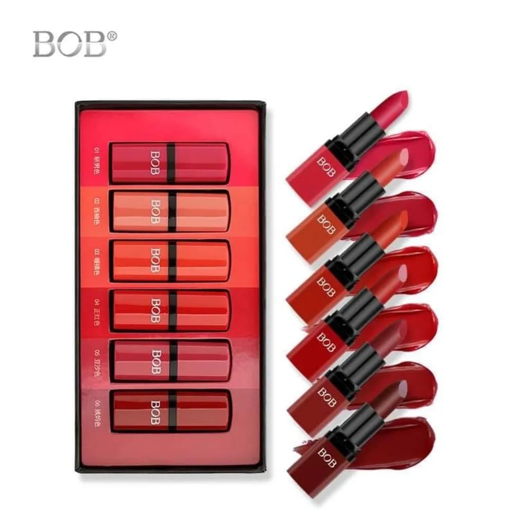 OB Pack of 06 Color Velvet Lipstick Colorful Luster Finish Wear Long Lasting Waterproof