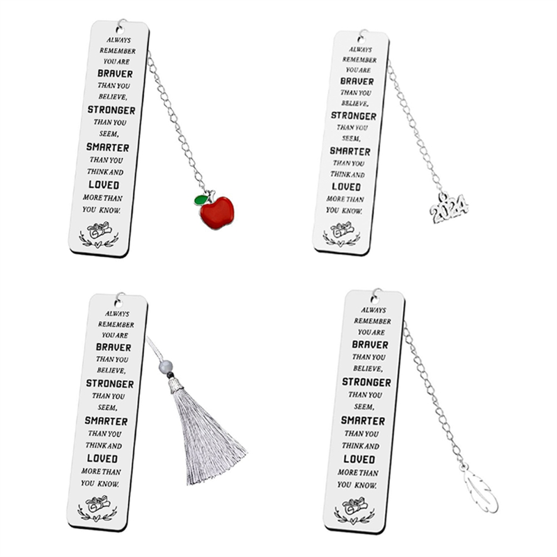 4 PCS 2024 Pendant Graduation Greetings Bookmark Gifts 13x2.6cm Silver for Teachers, Students