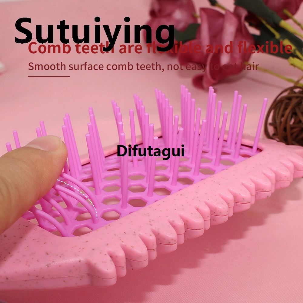 Difutagui New cutout mesh bounce comb Long handle hair comb Portable High Quality Massage comb Curl Define Styling comb Curl comb
