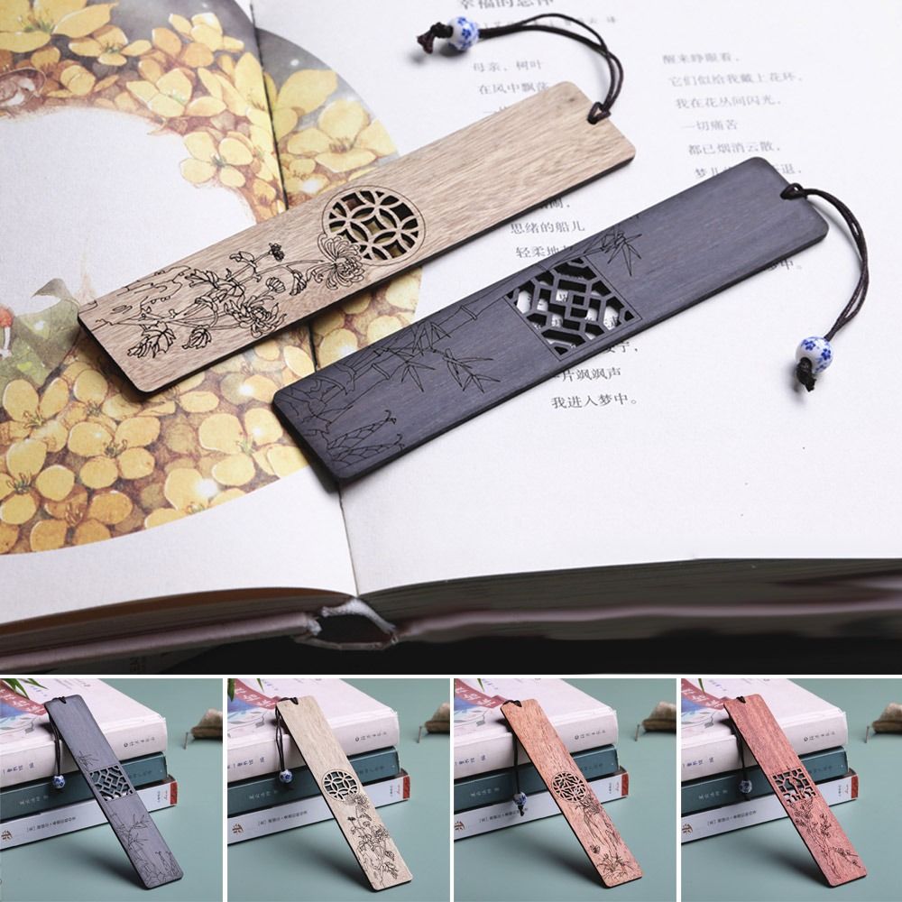 Durable Wooden Vintage Bookmark Stationery Plum/Orchid/Bamboo/Chrysanthemum Book Clip Chinese Style Retro Pagination Mark