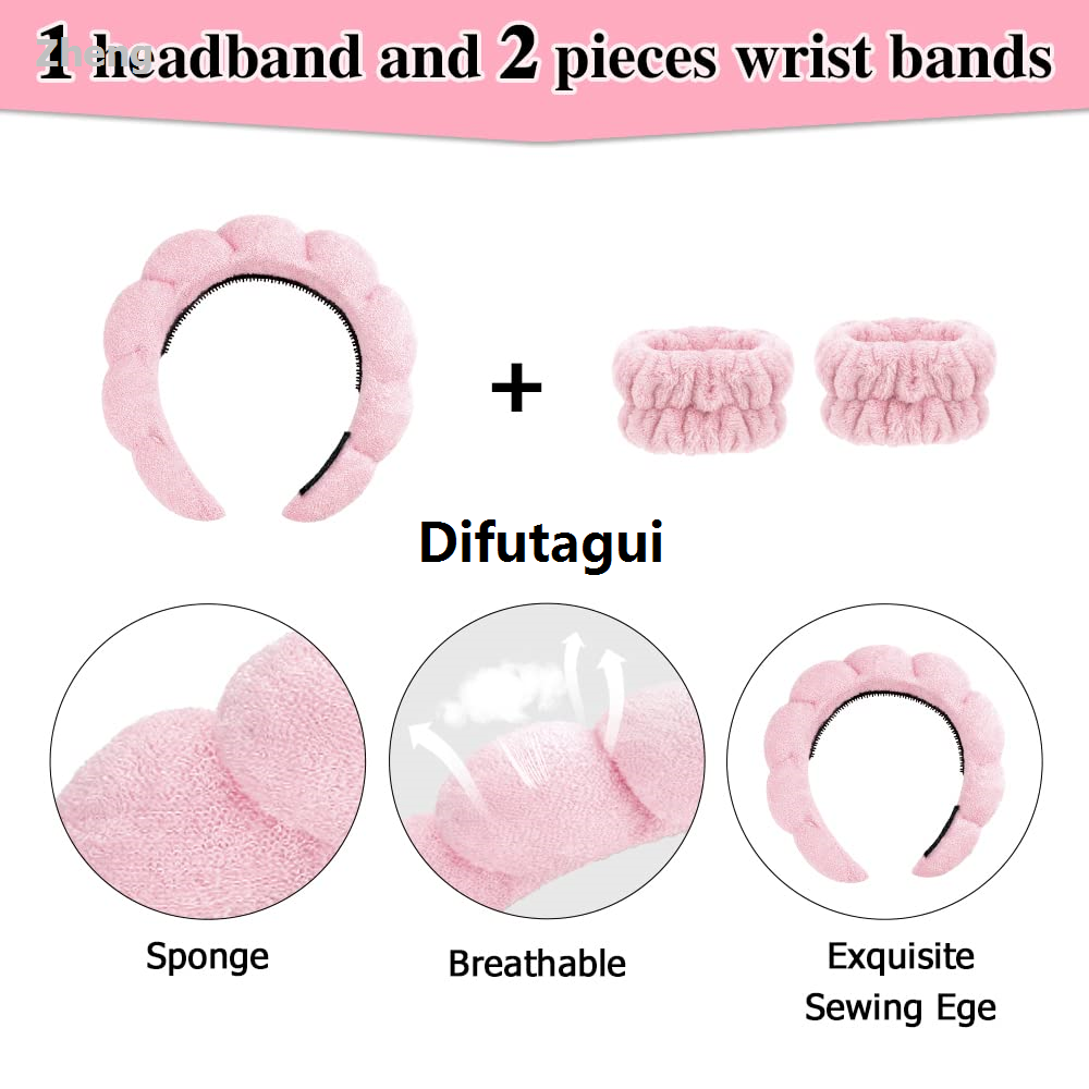 Difutagui Zheng Makeup towel cloth headband women's 3-piece non-slip spa Fifty percent Luxury discount headband and wristband set, soft hairband face wash and