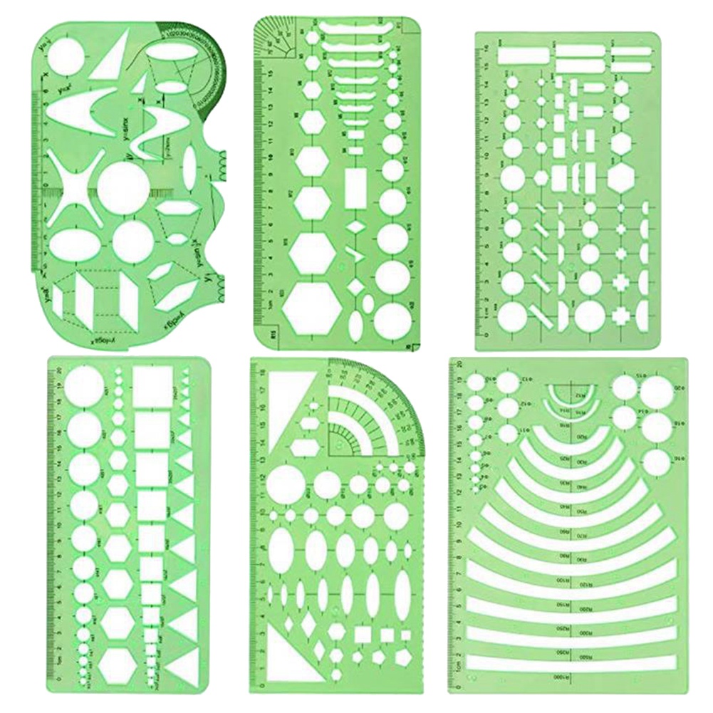6 Pcs Drawings Templates Rulers School Practical Measuring Multifunction Math Stencils Set