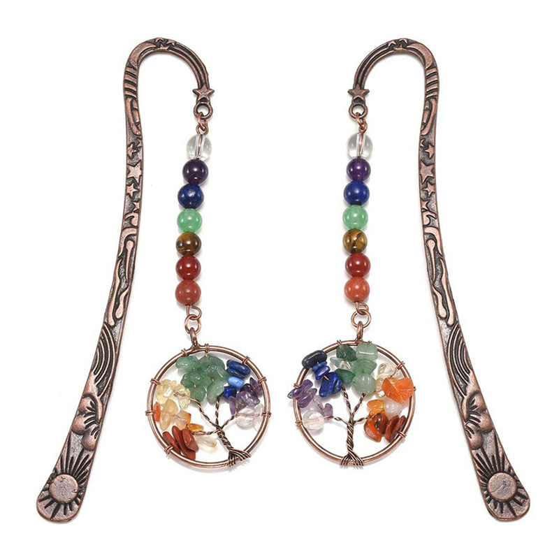 fasdaga 2X Chakra Crystal Bookmark Vintage Metal Tree Bookmarks for Women Student Teacher Graduation Christmas Gift