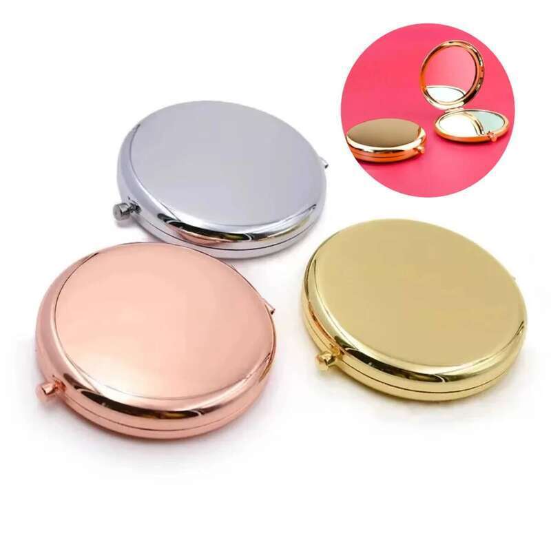 1pc Double-Sided Small Portable Folding Round Makeup Rose Gold Simple Men And Women Mini Handheld Pocket Mirror