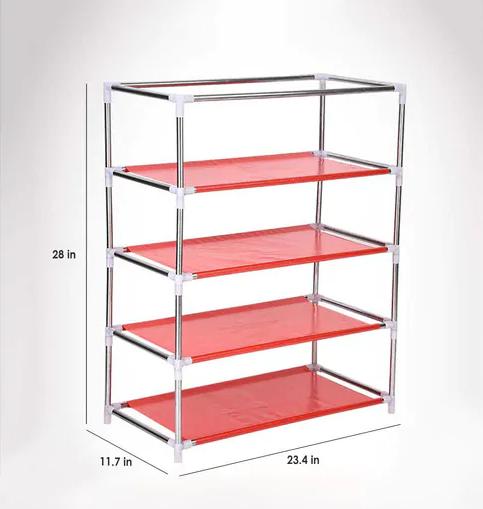 Paffy Steel Maroon 4 Shelves Shoe Rack