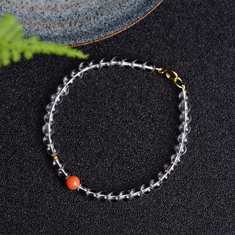 【New arrival】Natural White Crystal Bracelet with Southern Red Bead Accessories Male and Female Hand Jewelry Fashion Simple Gift Giving Creative