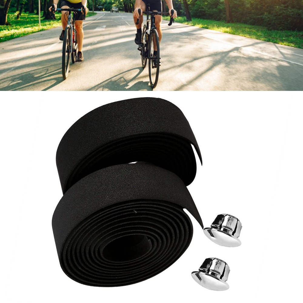 2 Set Durable Anti Slip Bike Handlebar Tape Shock Absorption Soft Cycling Handle Wrap 2m with Bar Plugs Bicycle Bar Tapes Touring
