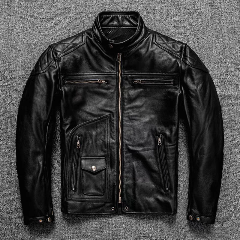 KEEZA Bold and Rugged Motorcycle/Casual Black Genuine Leather Jacket