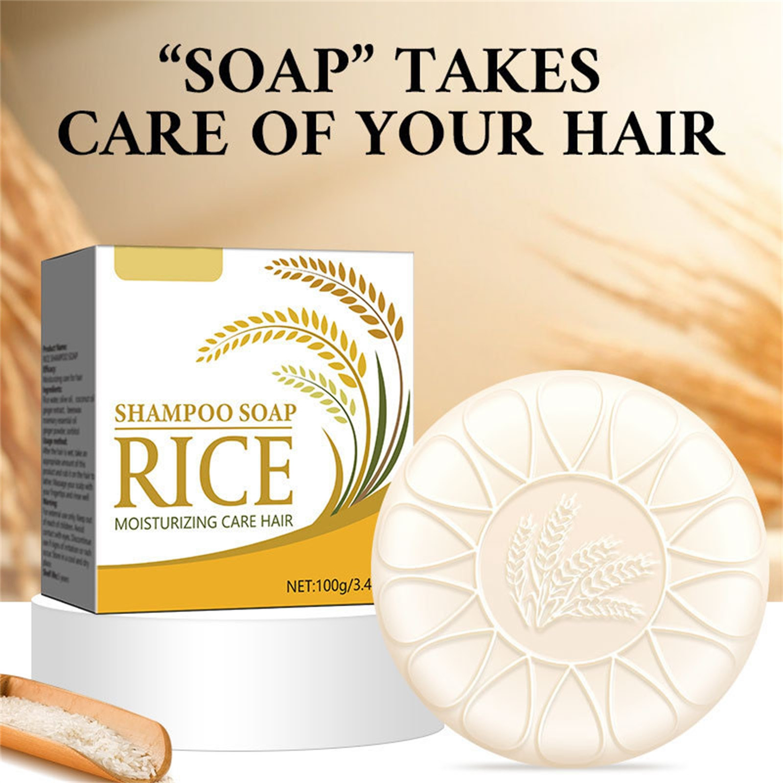 Rice Shampoo Soap 100g Solid Shampoo Refreshing Fluffyy Natural Shampoo Soap Multi-effect Repaired Hair Root