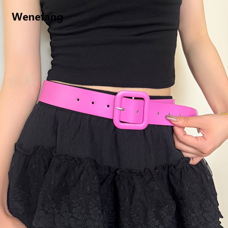 Wenefang Y2k Pink Belt for Women 2024 New Square Buckle Belt Dopamine Spicy Girl Decoration with Skirt Versatile Trend