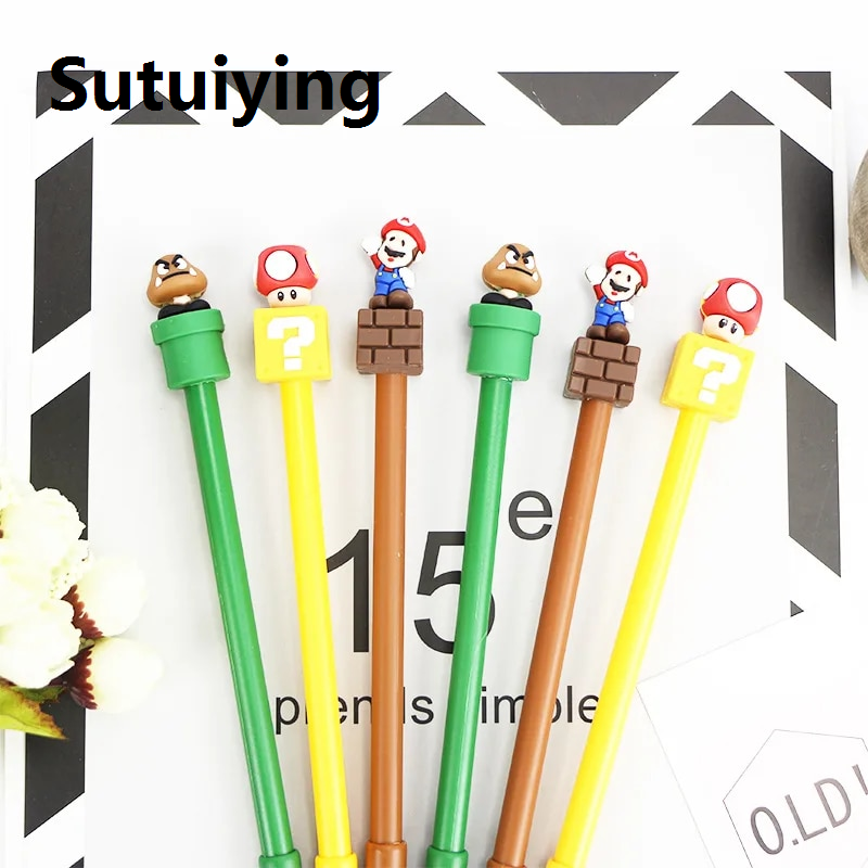 Sutuiying multi cleaning pen 24 pcs Stationery Cute Cartoon Soft Rubber Black Neutral Pen Office Carbon Water PenTool Sets