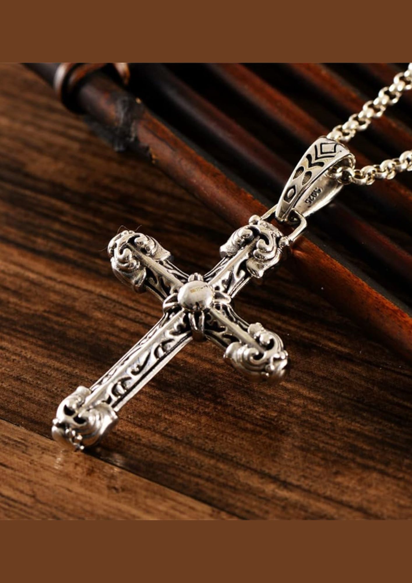 Premium Quality Stainless Cross Design Necklace l Zoegneer Men's S925 Sterling Silver Cross Pendant, Vintage Religious Cross Pendant Necklace,Silver,Pendant