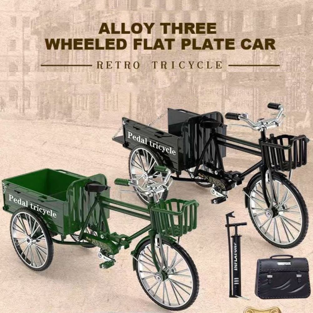 Kids Toy Vintage Classic Simulation Tricycle Toy Three Wheeled Metal Diecast Alloy Three Wheeled Bicycle Handicraft Can Swing Retro Tricycle Model Children Gift