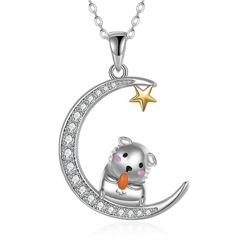 【Hottest Trends】After the new jewelry creative moon stars cute guinea pig biting radish pendant necklace women