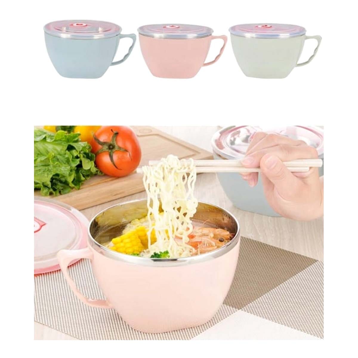 Korean 304 Stainless Steel Ramen Noodle Bowl Fruit Rice Salad Bowl Soup & Noodle Bowl With Chopstick