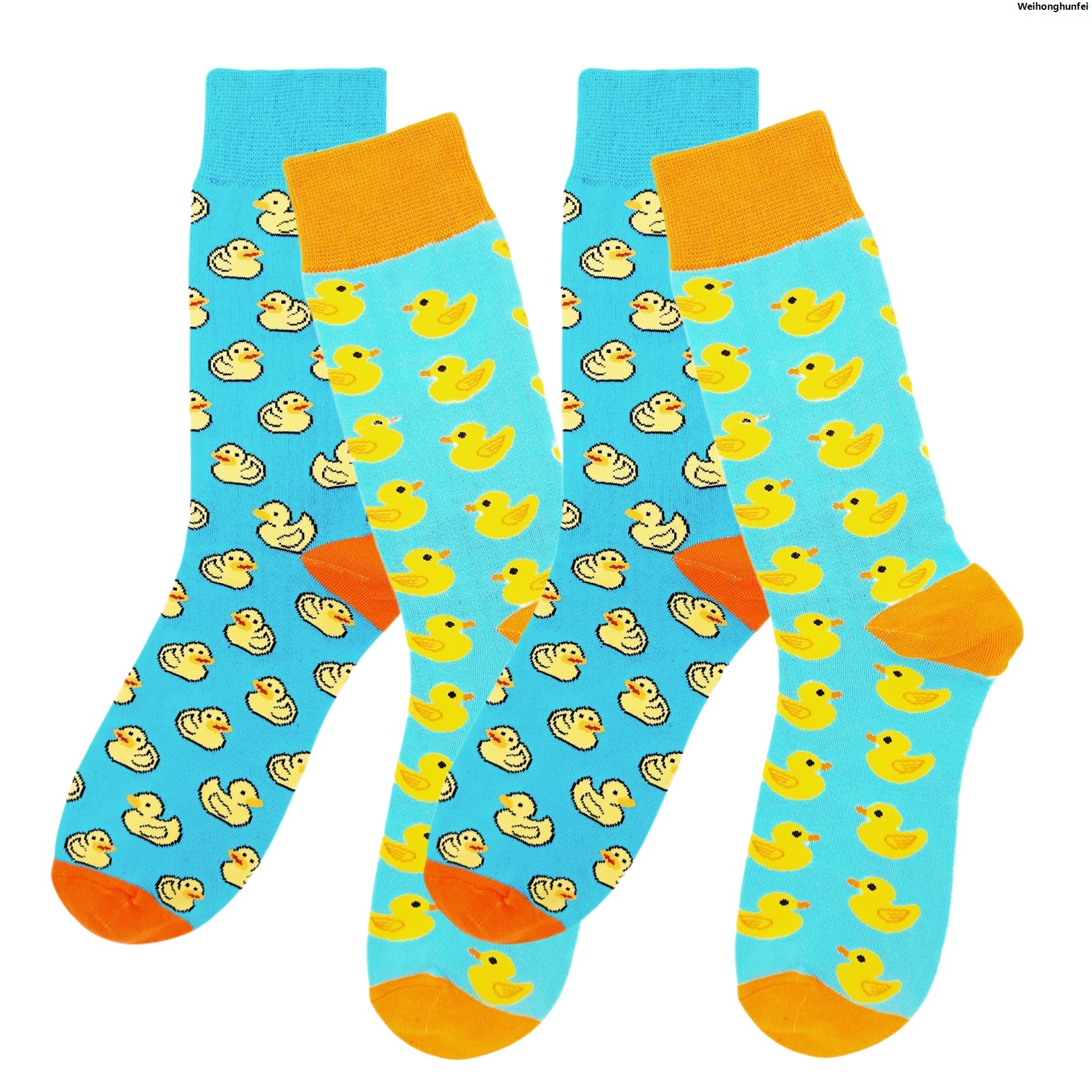 WeihonghunfeiBargain price Socks Trend Couple Men's Pattern Duck Cute Winter 2 Pairs New Cartoon Little Yellow Fashion Mid-Tube High Quality