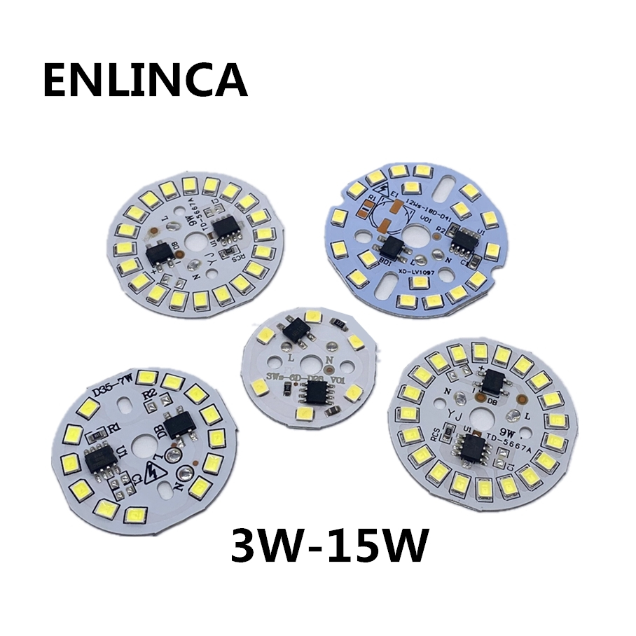 10pcs 3W 5W 7W 9W 12W 15W 18W AC 220v SMD2835 LED With Integrated IC Driver Warm white/ White Driverless Aluminum Lamp Plate