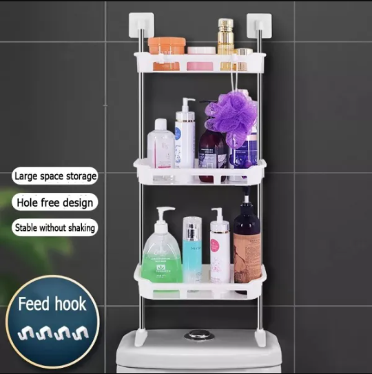 Toilet/Kitchen Rack Toilet Upper Storage Rack Non Perforated Multifunctional Bathroom Kitchen Storage Rack (3 Layer)