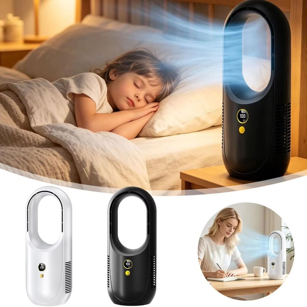 Soft Steady Airflow 6 Speed Portable Air Cooler Silent Timer Compact Lightweight Fan Bladeless Design Adjustable Wind Speeds Leafless Fan for 5V/1A 2000mah Desktop