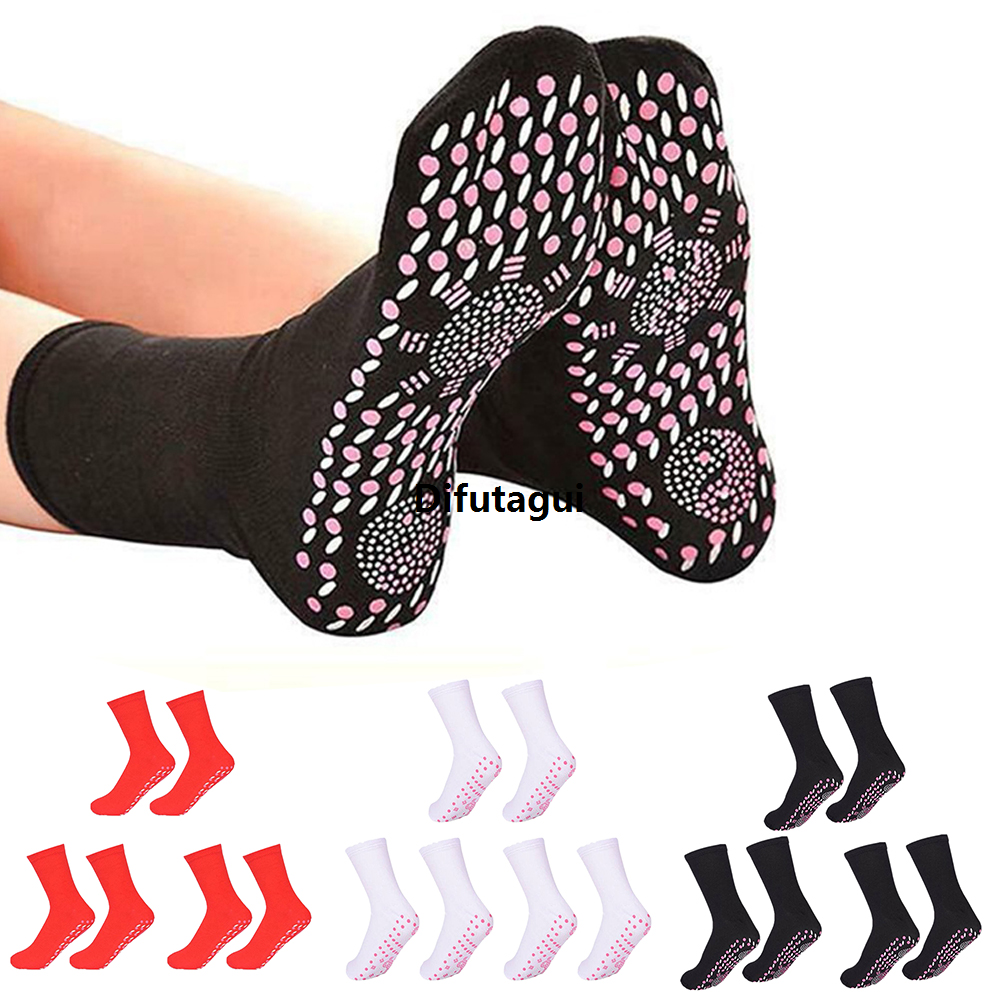 Difutagui 3pair Self-heating Tourmaline Socks Stimulate Acupuncture Points Anti-fatigue Insoles Heated Black/Red/White Bike Accessories