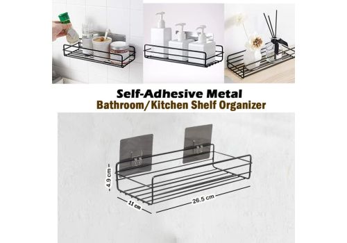 Rectangular Adhesive Metal Bathroom Rack, Bathroom Storage, Stainless Steel Bathroom Corner Shelf Organizer