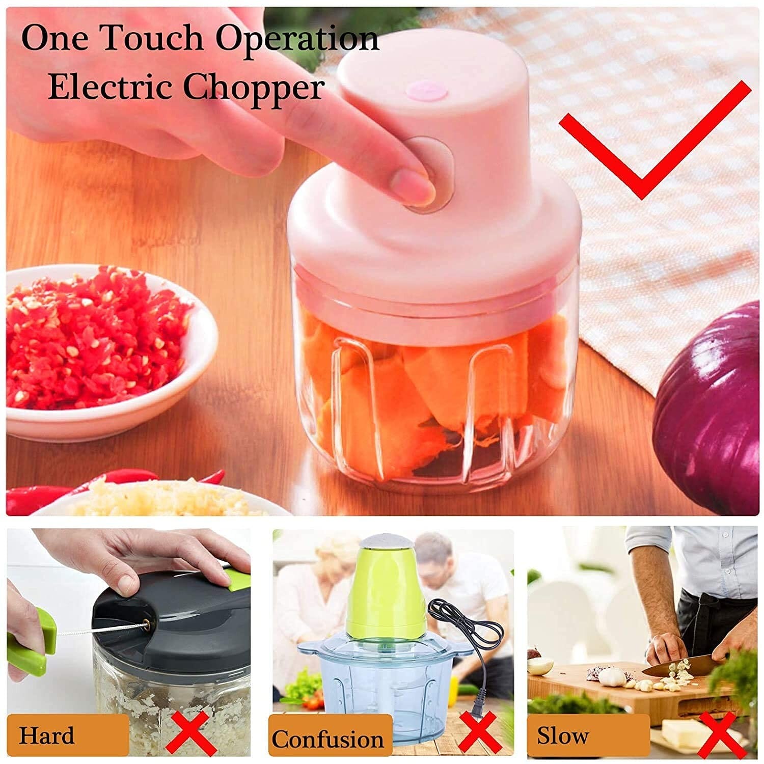 Electric Mini Garlic Chopper, Portable Cordless Grinder Small Food Processor ( 250 ml, MULTICOLOUR, Premium Edition)