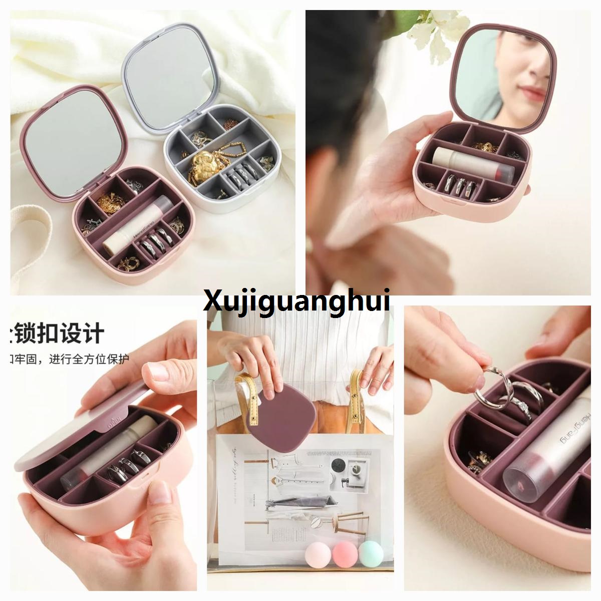Xujiguanghui Jewellery Box Cosmetic Box Watch Earring Lipstick Multilayer Jewellery Box Round Jewellery Box Travel Women PU Leather Small Jewellery Box for Necklaces