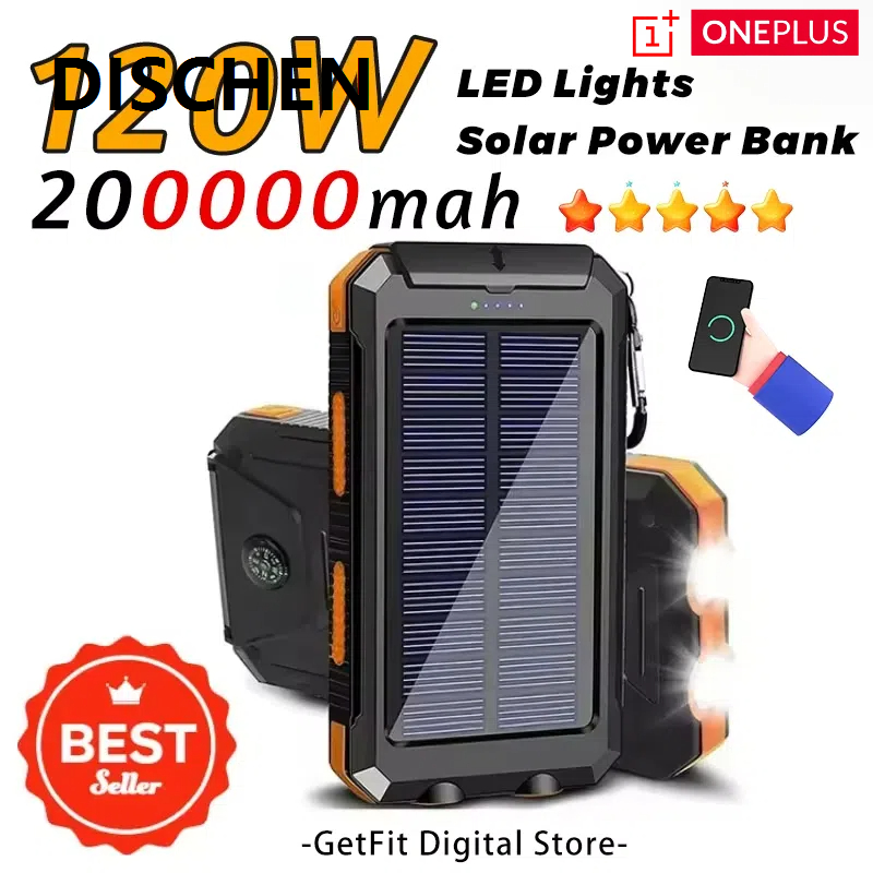DISCHEN Sales promotion ONEPLUS 200000mAh Power Bank Fast Charging Outdoor Large Capacity External Battery Solar PowerBank Flashlight For iPhone Samsung