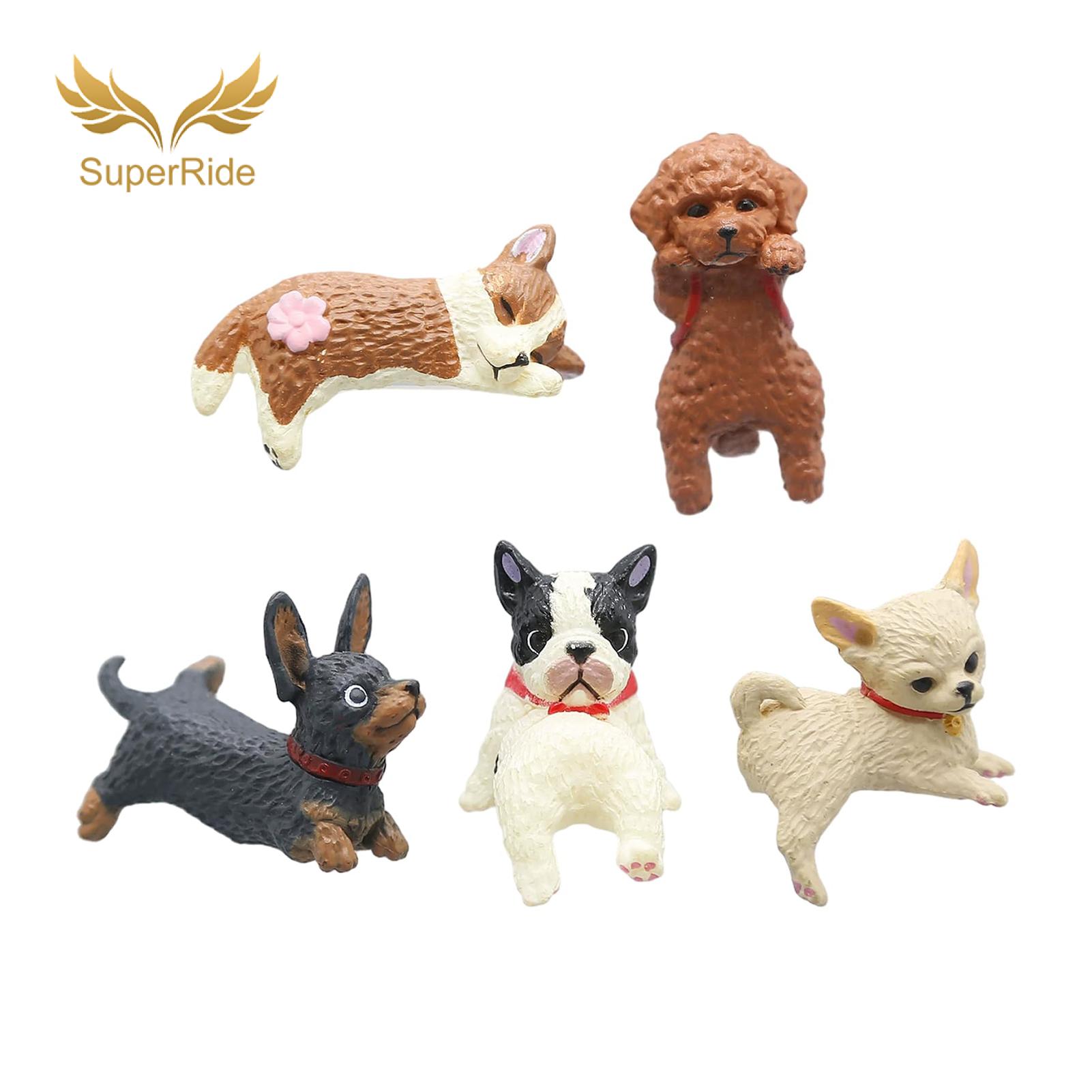 SuperRide Mini Dog Figurine 5 Pcs Mini Cute Dog Figurines for Car Dashboard Office Desk Pc Decoration - Adorable Plastic Dog Monitor for Home