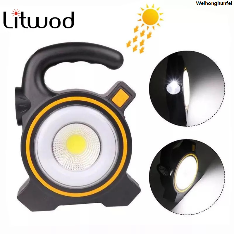 WeihonghunfeiSolar Cob Work Portable Light - Black White 1PCs Portable COB Work Lamp LED Lantern Waterproof Solar Charging Emergency Spotlight Rechargeable Floodlight for Outdoor Hiking Camping Light Bargain price