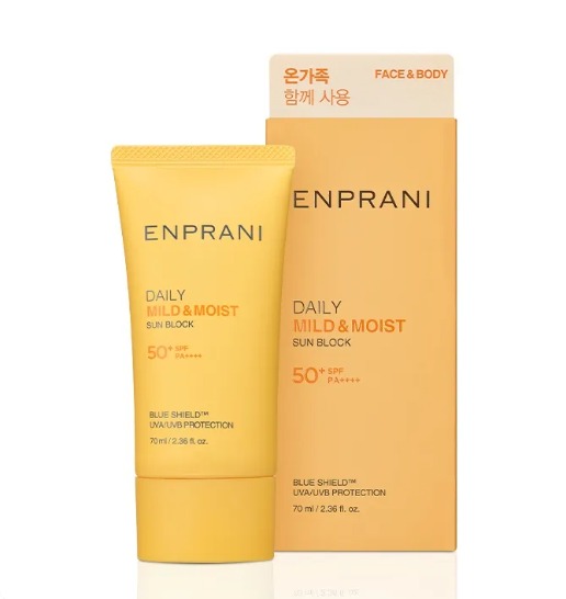 ENPRANI Daily Mild & Moist Sun Block SPF50+ PA++++ | Hydrating UVA/UVB Protection 70ML (Original Korean Product)