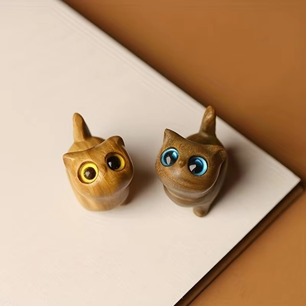 High Quality Handcrafted Kitten Figurine Miniature Wooden Cat Home Decor Carving Cat Event Souvenirs