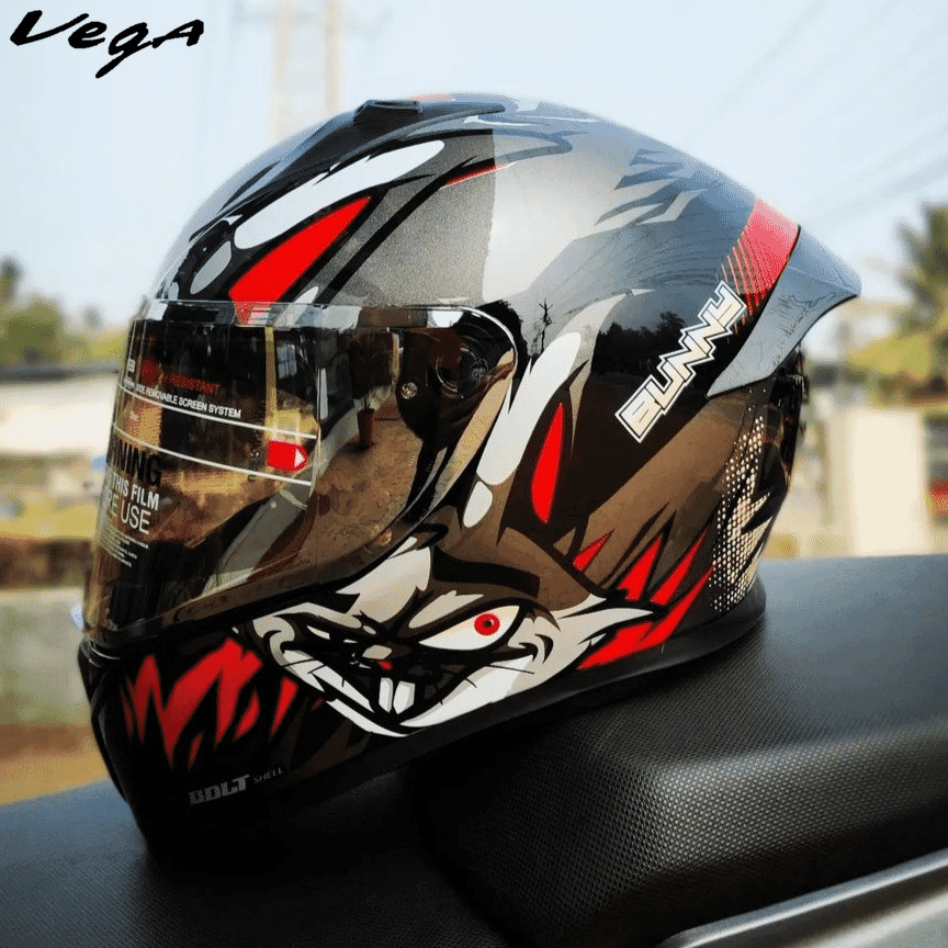 Vega Bolt Full Face Single Visor ISI/DOT Certified Helmet | VEGA Multicolor ISI & DOT Certified Head Protection Gear For Riders