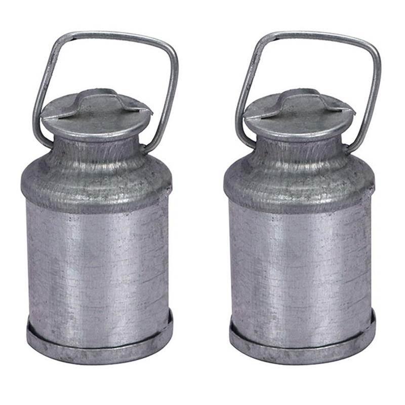 fasdaga 2X Mini Simulated Farm Metal Milk Can Kettle Pot 1:12 Doll House Miniature Accessories