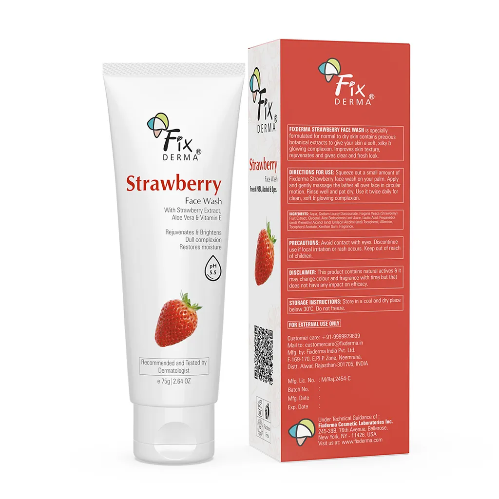 Fix Derma Strawberry Face Wash 75 gm | Hydration * Tightens the pores * Brighter and fresher skin