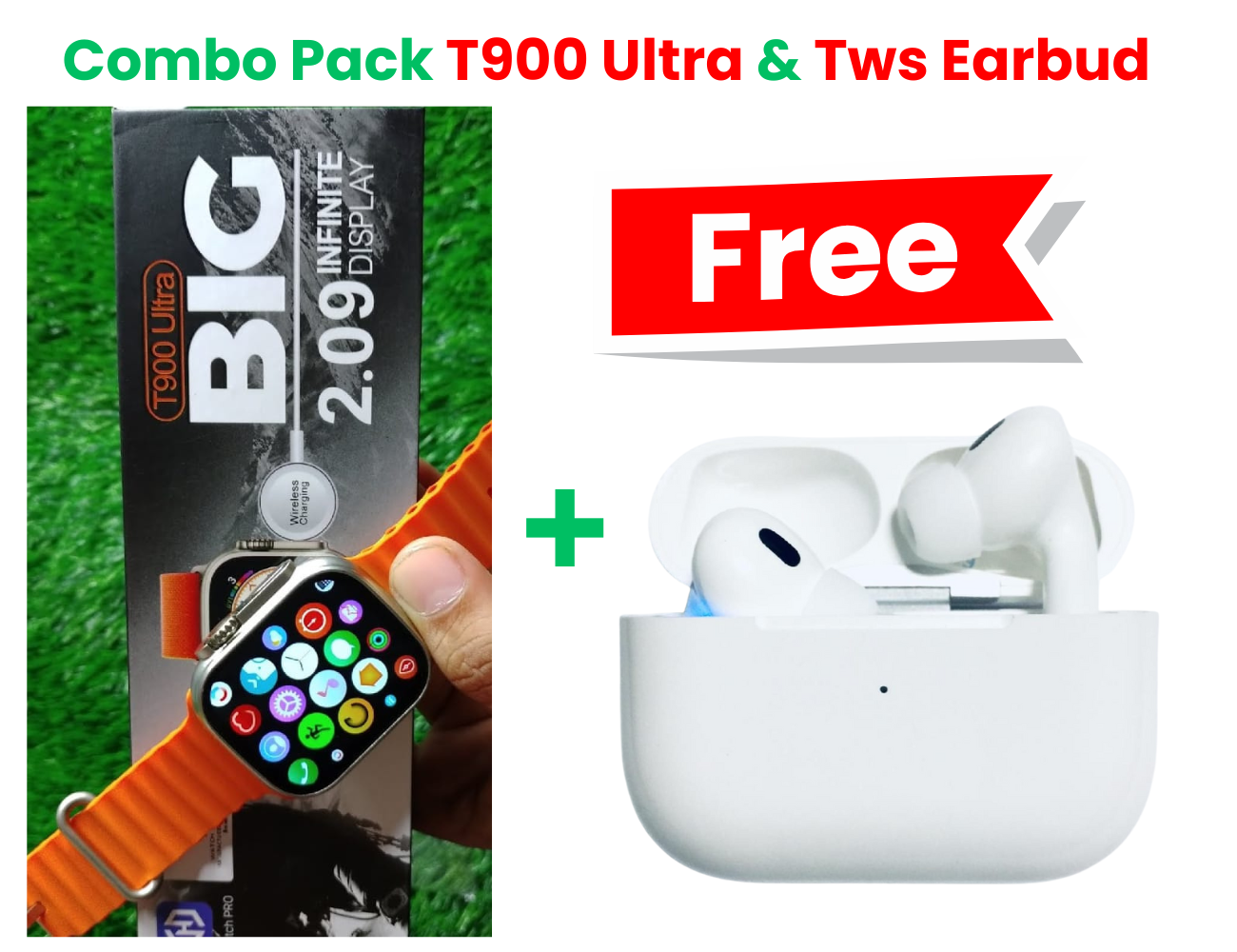 Combo Pack T900 Ultra Smartwatch and TWS Wireless Earbud | BT Calling Smartwatch | Screen Touch Smartwatch | Durable Battery Backup