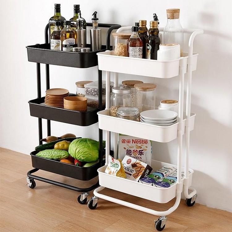 3 Tier Carbon Steel Multi-Function Trolley Storage Office Kitchen Space Saver Rack With Handle