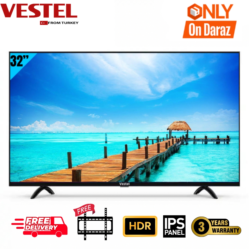 VESTEL 32" Tempered Glass LED TV | 3 Years Warranty | Free Wall Mount | IPS Panel | Dolby Sound | HDR | 32 Inch Television