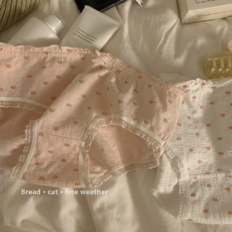 Japanese cute and fresh small floral simple female fungus pure padded crotch student sweet girl breathable and comfortable underwear
