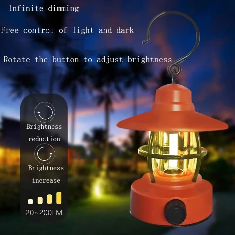 Multifunctional Solar USB Rechargeable LED Camping Lantern Retro Portable Handheld Tent Light Outdoor Emergency Lamp
