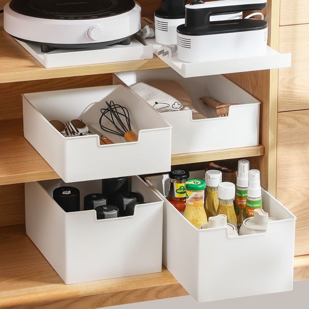 New Pull Out Cabinet Drawer Organizer Space Saving Plastic Storage Shelves Slide Out Storage Rack