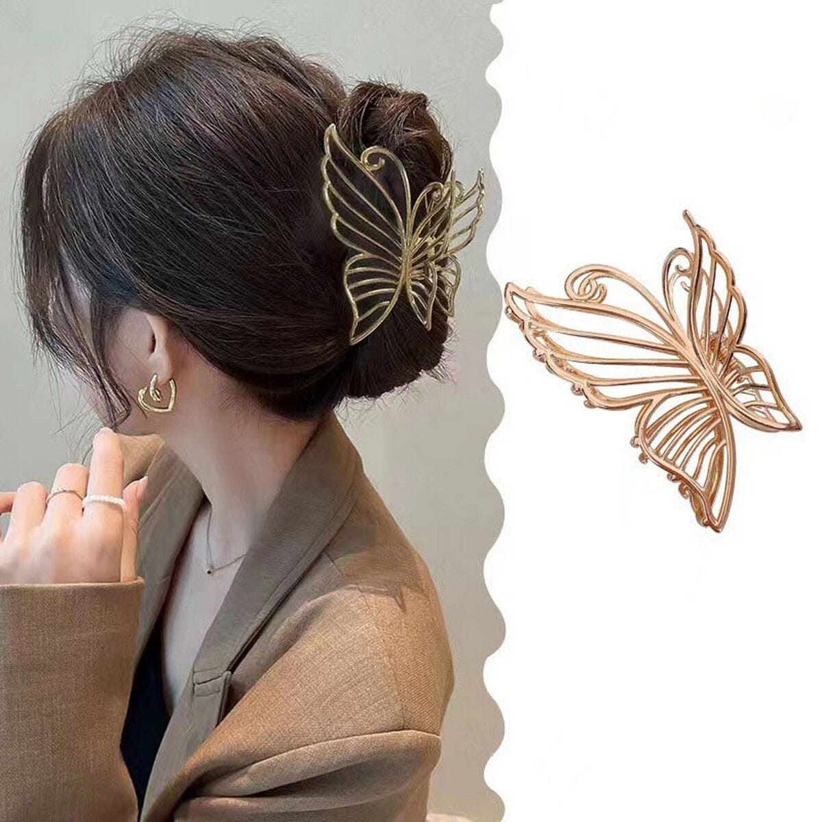 Enacolor Korean Fashion Gold Metal Butterfly Shell Fairy Hair Claw Clip for Women Retro Geometric Accessories